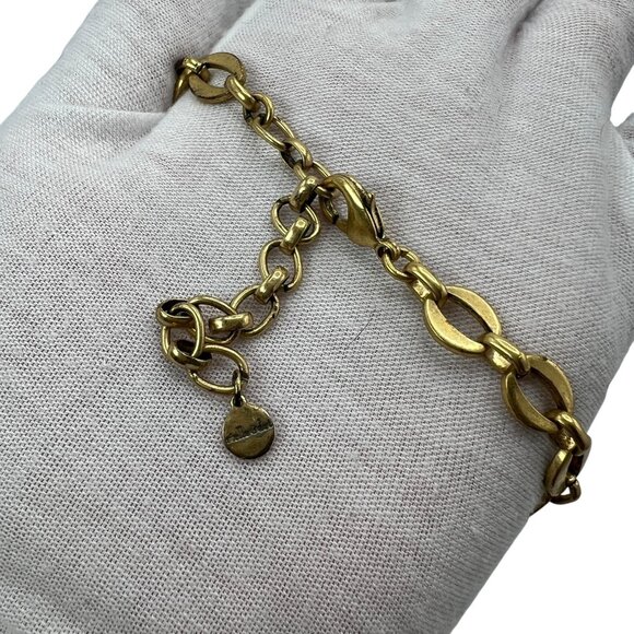 STELLA & DOT Melia Blue Petal Orange Necklace Rhinestone Gold Chain Link Bib - Picture 5 of 7